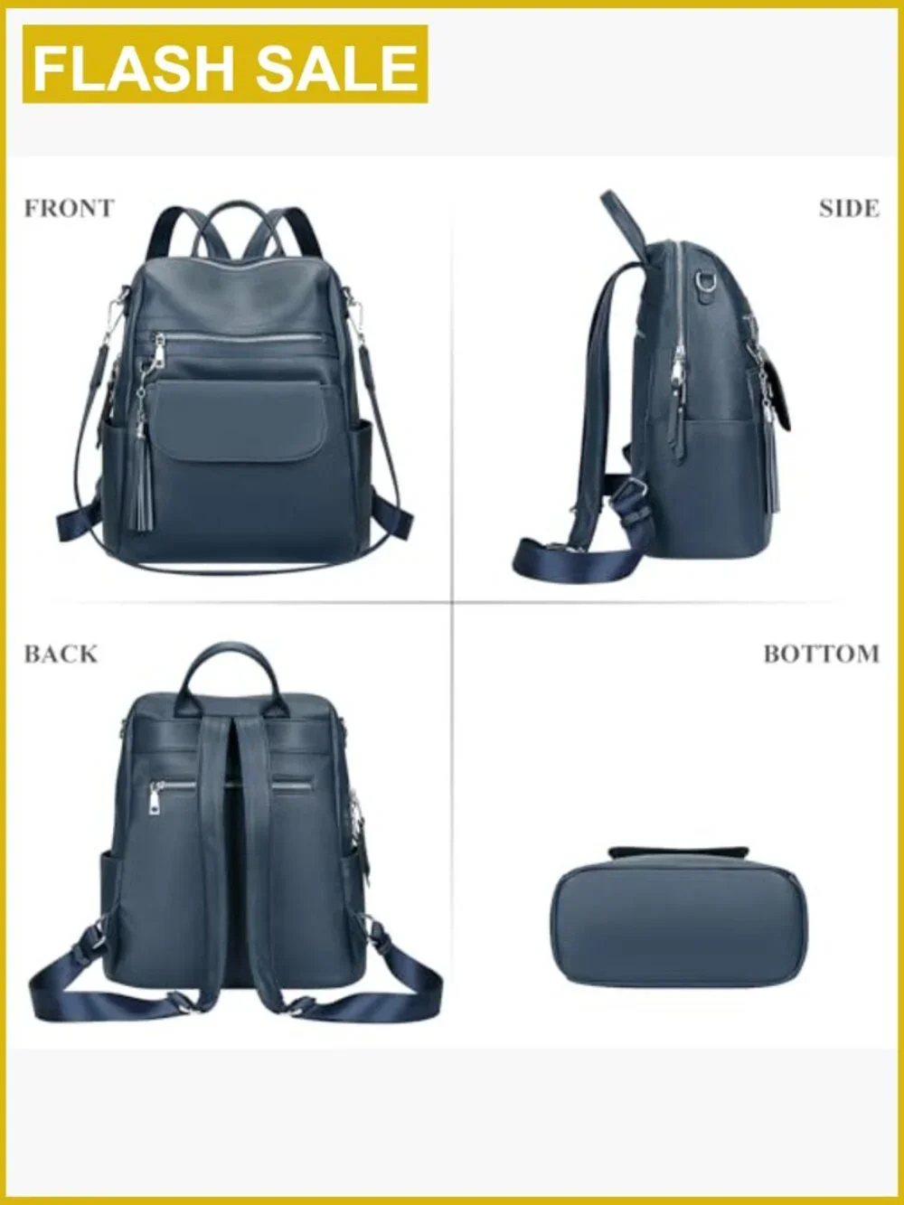 Genuine Leather Backpack Convertible Shoulder Bag Multi-Pockets Tassel Travel